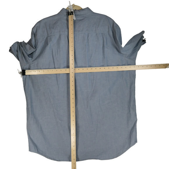 Carhartt Button Down Shirt Men M Blue Chambray Short Sleeve Hiking Relaxed Fit - Picture 6 of 8